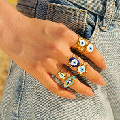 Various Evil Eye Glue Golden Adjustable Rings