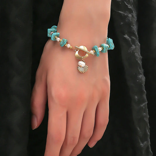 Irregular Turquoise Pearl Shell Pendant Bracelet