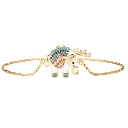 Cute Full Color Stones Elephant Pendant Bracelet