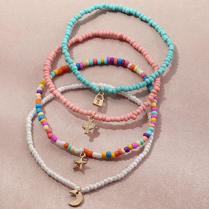 Moon & Star Bohemia 4 PCS Colorful Anklet Set