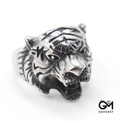 Punk Titanium Steel Leopard Head Ring for Men