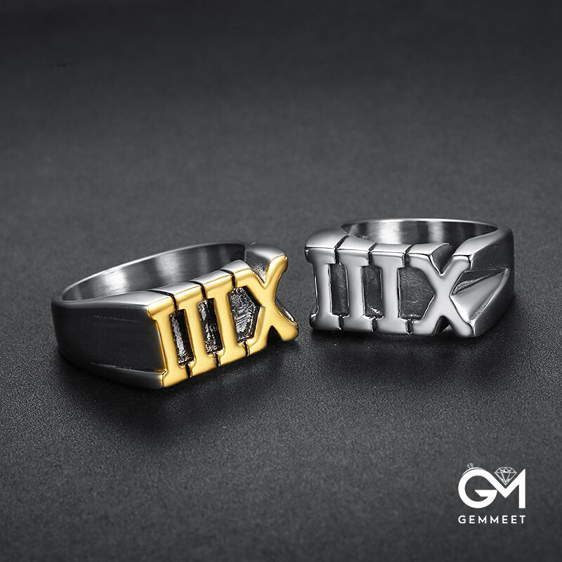 Stainless Steel Simple Roman Numeral XIII Ring