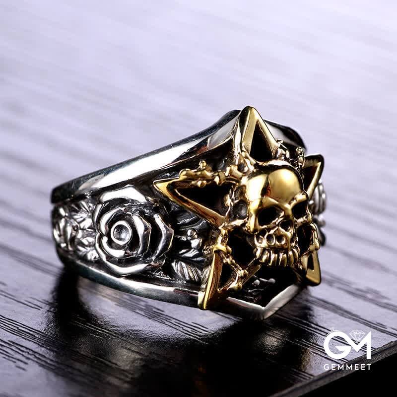 Men's Gothic Pentagram Skull Ring