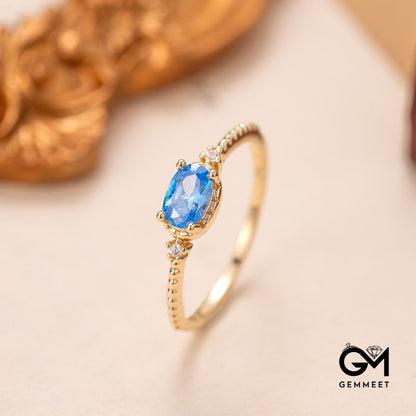 Light Luxury Gold Plated Oval Blue Zircon Ring