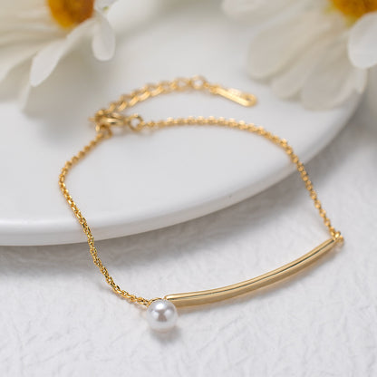 Simple Long Straight Bar Pearl Bracelet