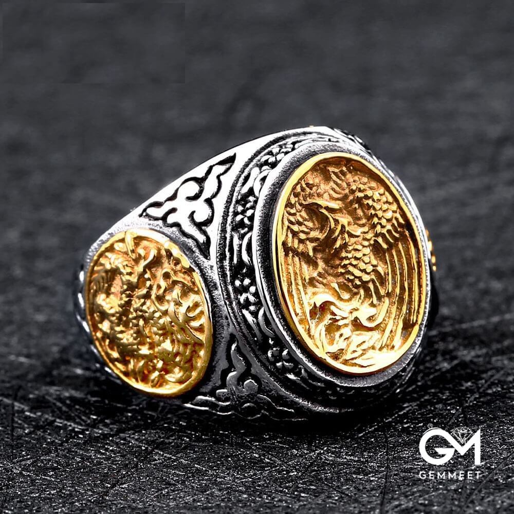 Alloy Engraved Dragon and Phoenix Ring