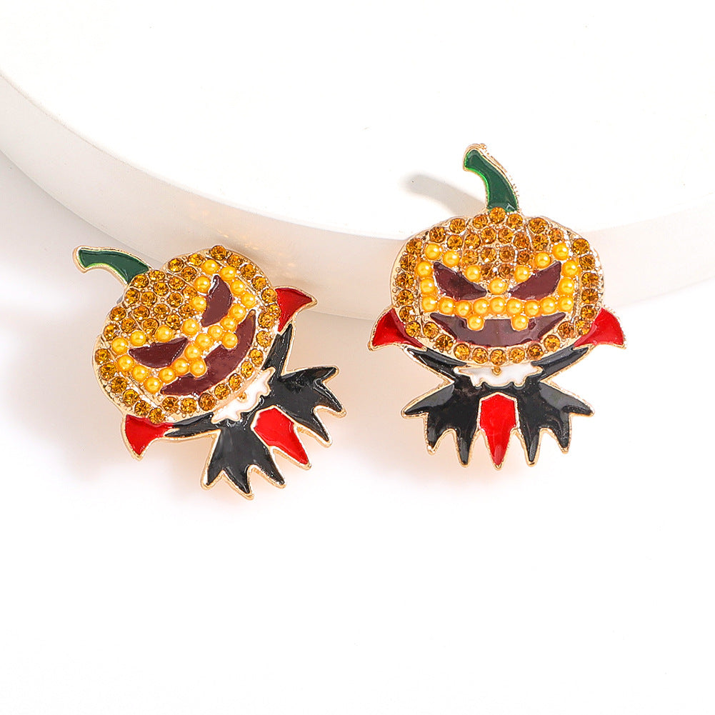 Halloween Pumpkin Set Zirconia Ghost Face Earrings