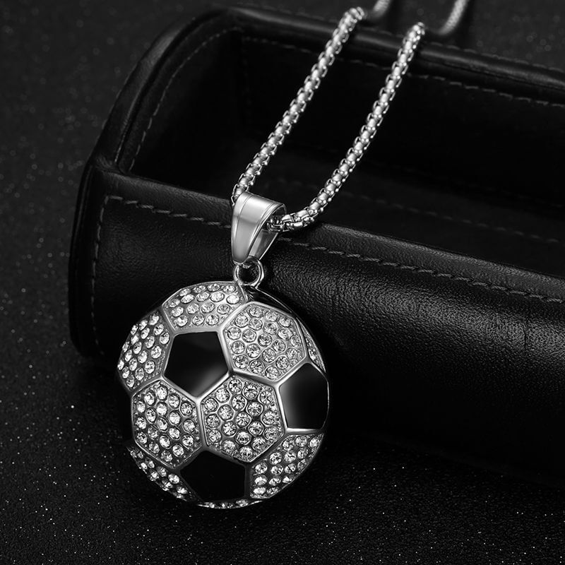 Hiphop Jewelry Stainless Steel Gold-plated Inlaid Zircon Football Pendant