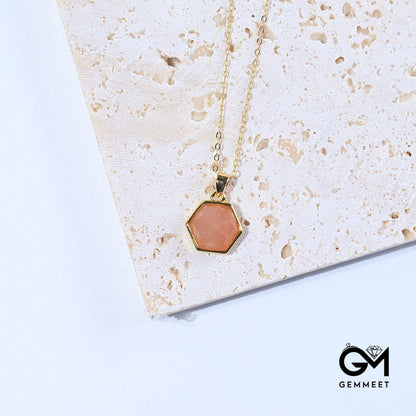 Gold Wire Natural Hexagon Gemstone Necklace