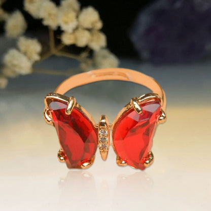 Multicolor Crystal Butterfly Adjustable Ring