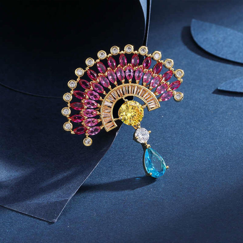 Luxurious Sparkling Scalloped Colorful Brooch