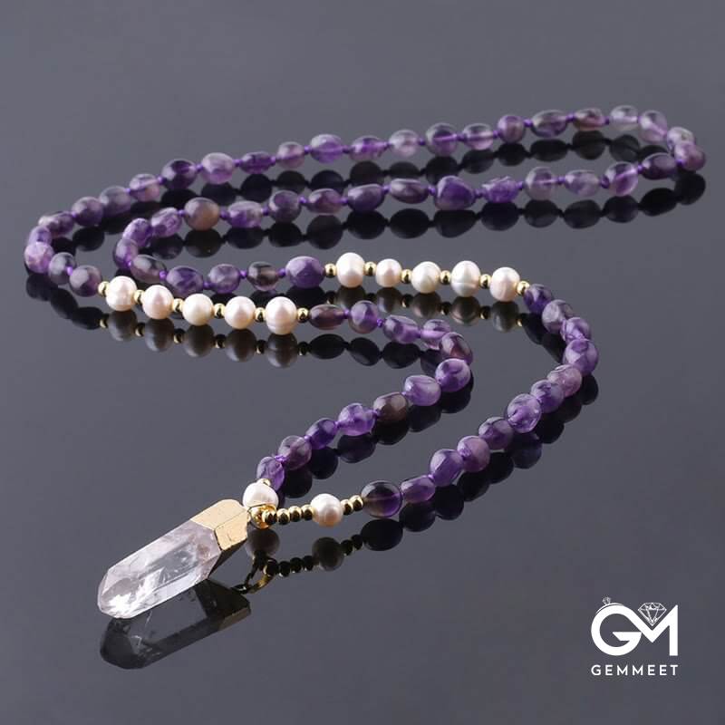 Irregular Crystal Column Pendant Long Necklace