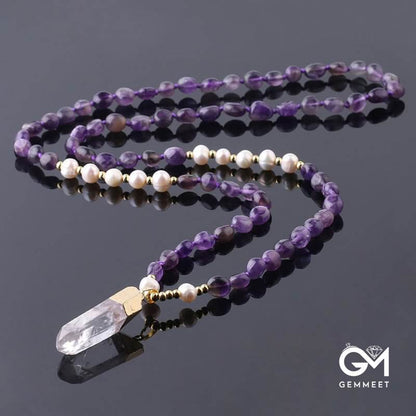 Irregular Crystal Column Pendant Long Necklace