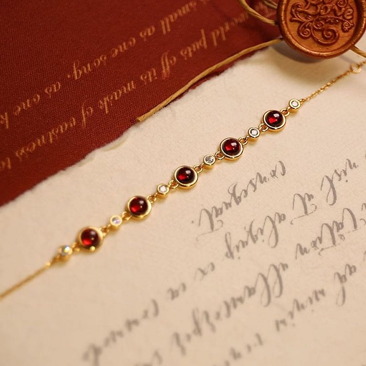 Garnet Good Luck Gold Bracelet