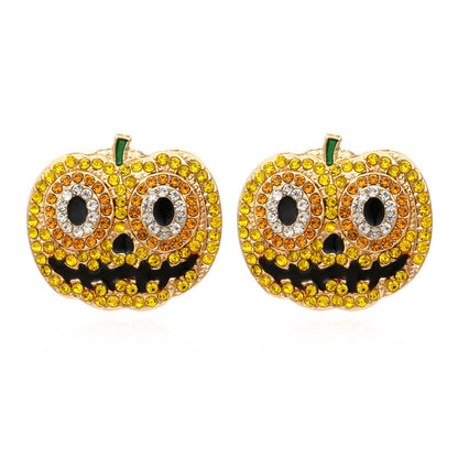 Halloween Exaggerated Personality Earrings Alloy Drop Oil Full Inlaid Zircon Pumpkin Earrings Retro Earrings