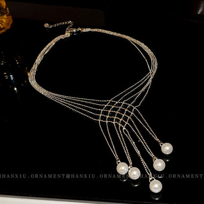 Diamond Pearl Fringe Necklace