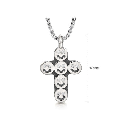 Fashion Men's Smiley Sterling Silver Cross Necklace