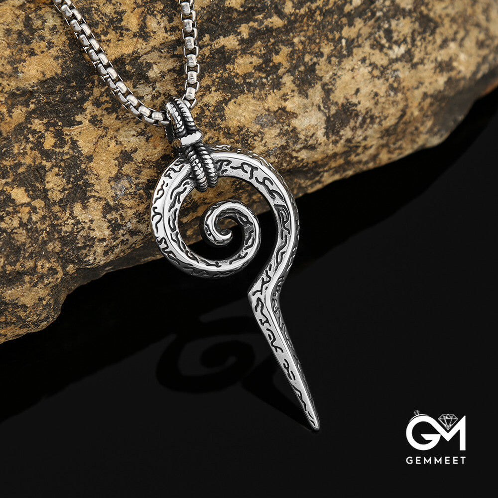 Titanium Steel Coil Snake Scepter Totem Necklace