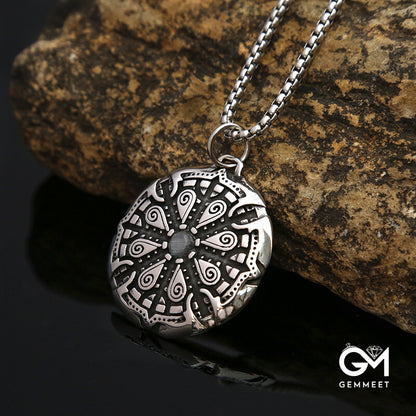 Stainless Steel Viking Odin Compass Necklace