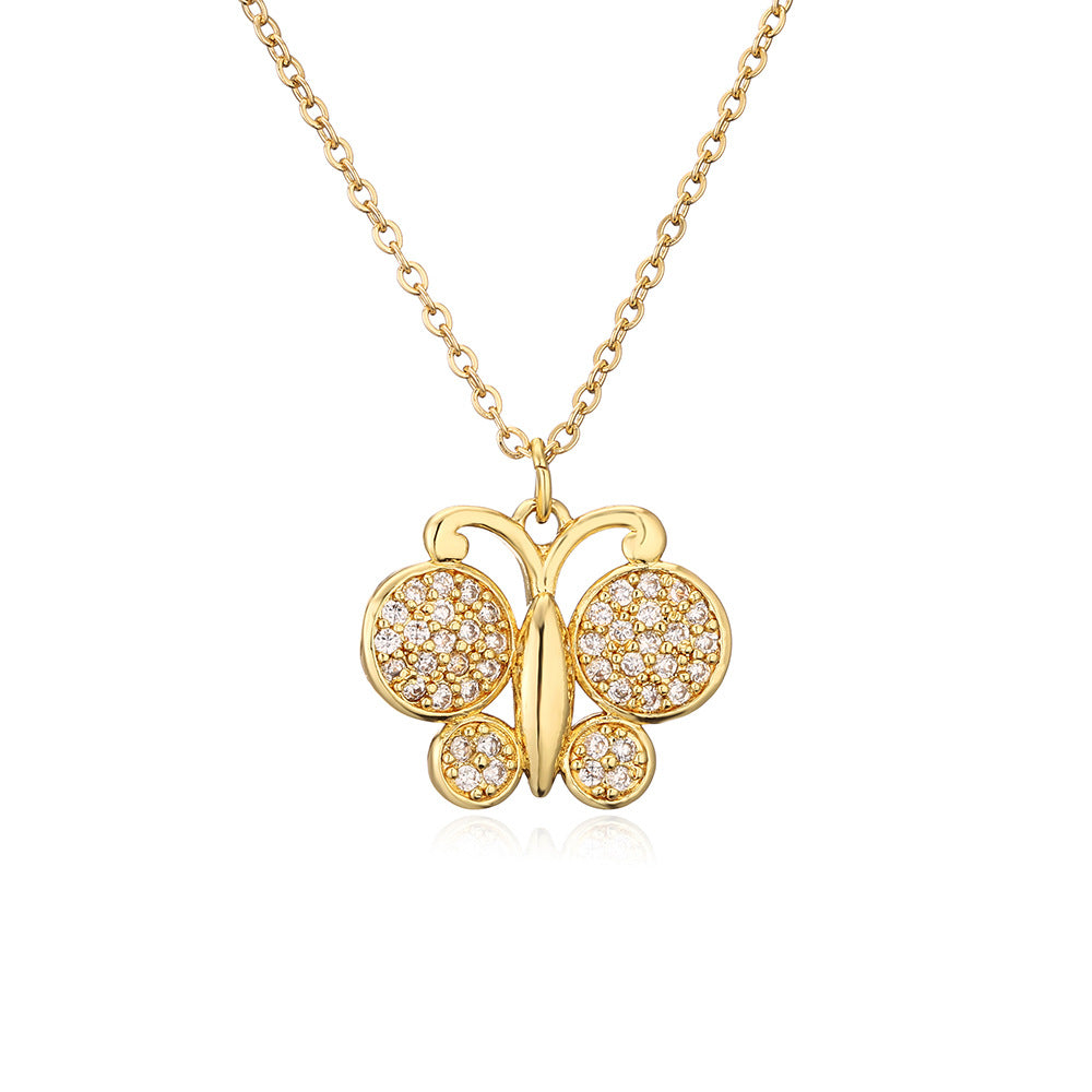 Full Stones Hollow Butterfly Pendant Necklace