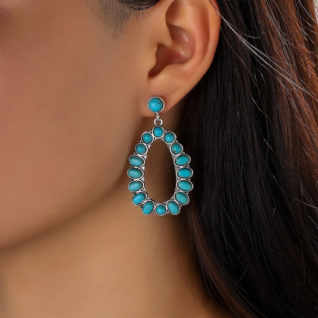 Waterdrop Cutout Set Turquoise Stud Bohemia Earrings