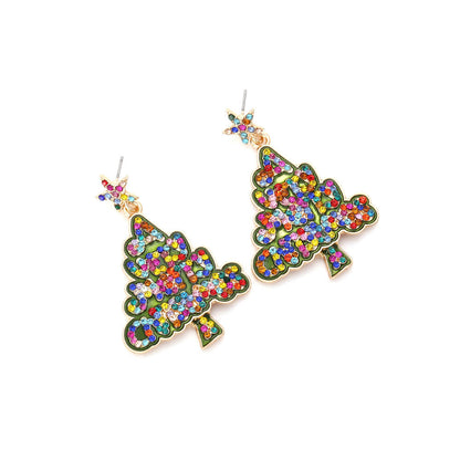 Christmas Earrings Imitation Pearl Star Alphabet Christmas Tree Earrings Fashion Alloy Oil Drip Earrings