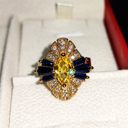 Antique Marquise Yellow Zircon Sapphire Gold Plated Ring