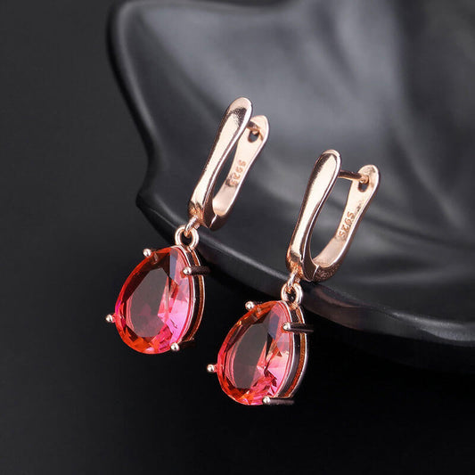 Pear Cut Color Gem Dangle Earrings