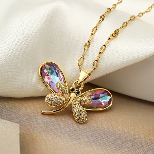 Cute Dragonfly Full Stones Pendant Necklace