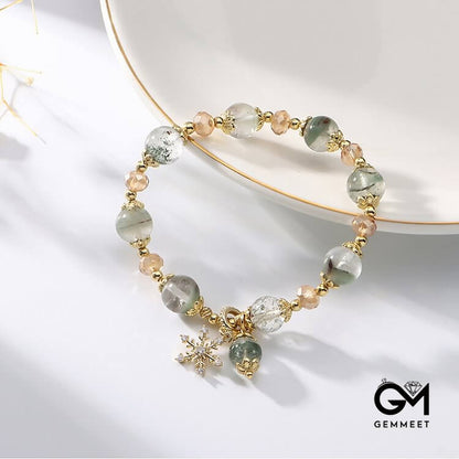 Green Phantom Quartz Zircon Snowflake Pendant Bracelet