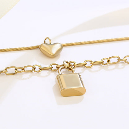 Double Layer Splicing Chain Personalized Love Lock Clavicle Chain