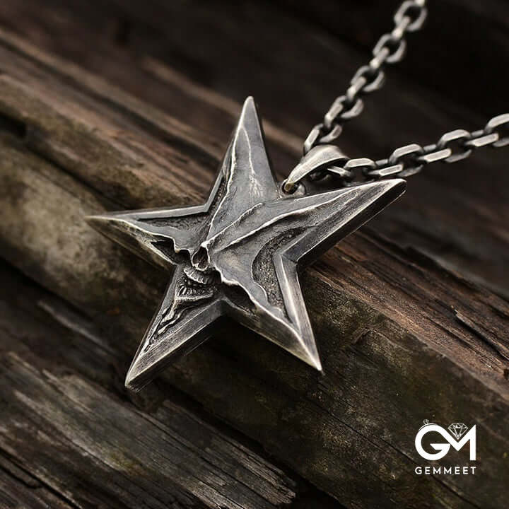 Vintage Pentagram Starfish Skull Necklace