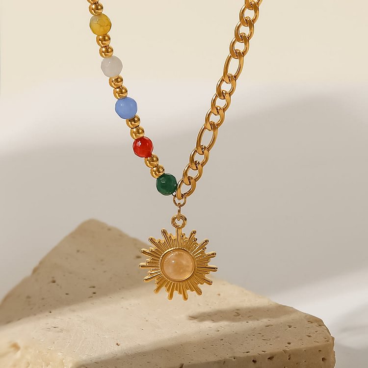 Opal Sun Shape Pendant Necklace