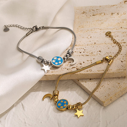 Cute Moon & Star Pendant Link Bracelet