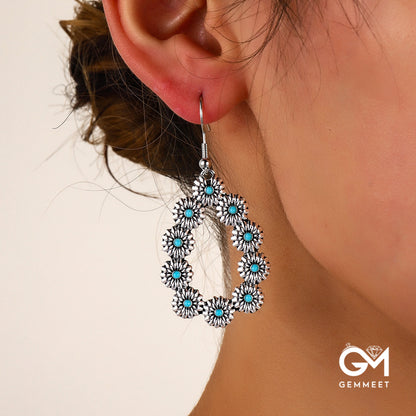 Simple Drop Turquoise Flower Earrings