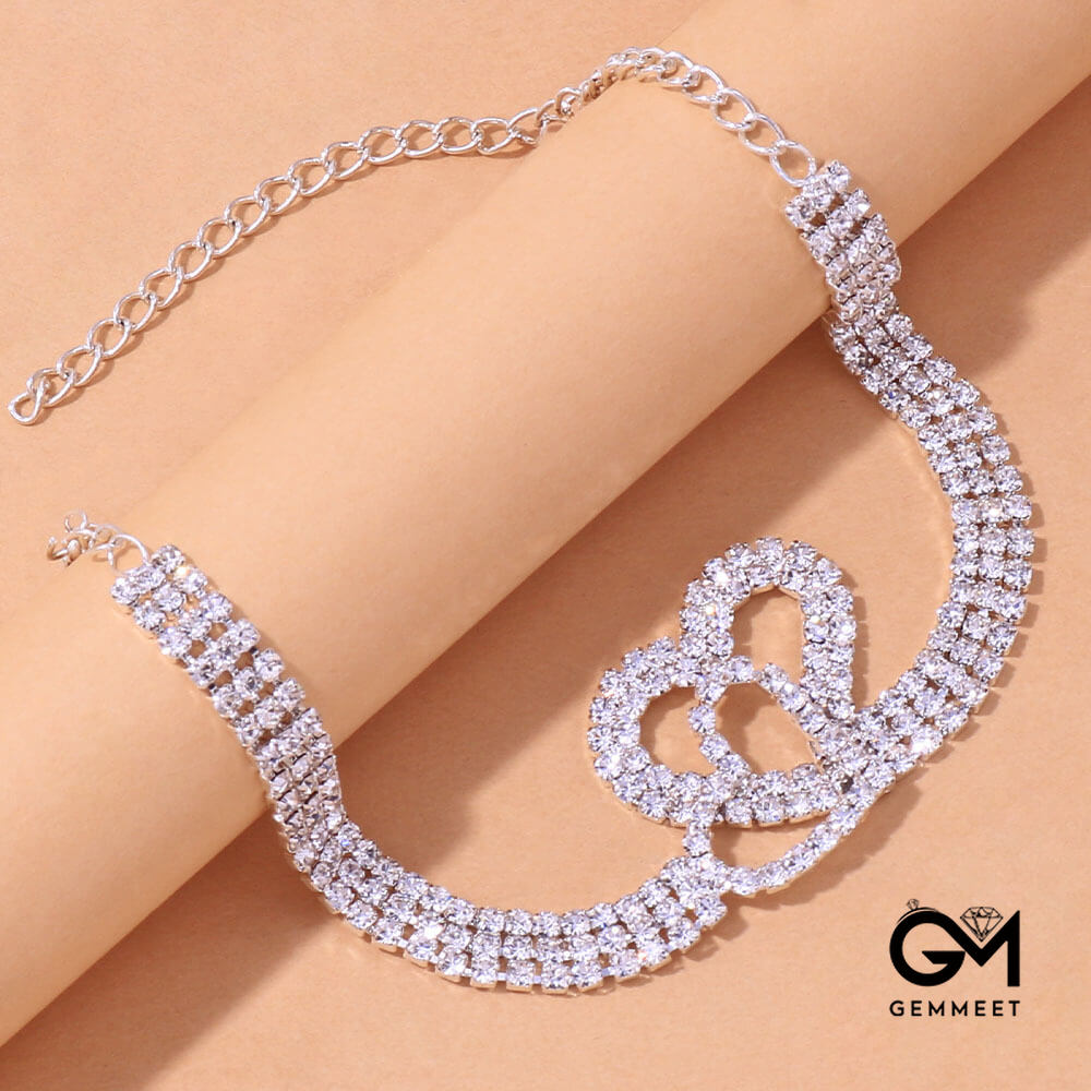 Shiny Double Heart Zircon Anklet