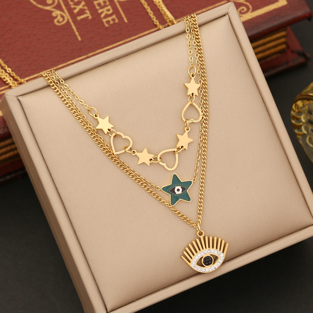 Star Evil Eye Hollow Heart Bracelet Necklace & Earrings