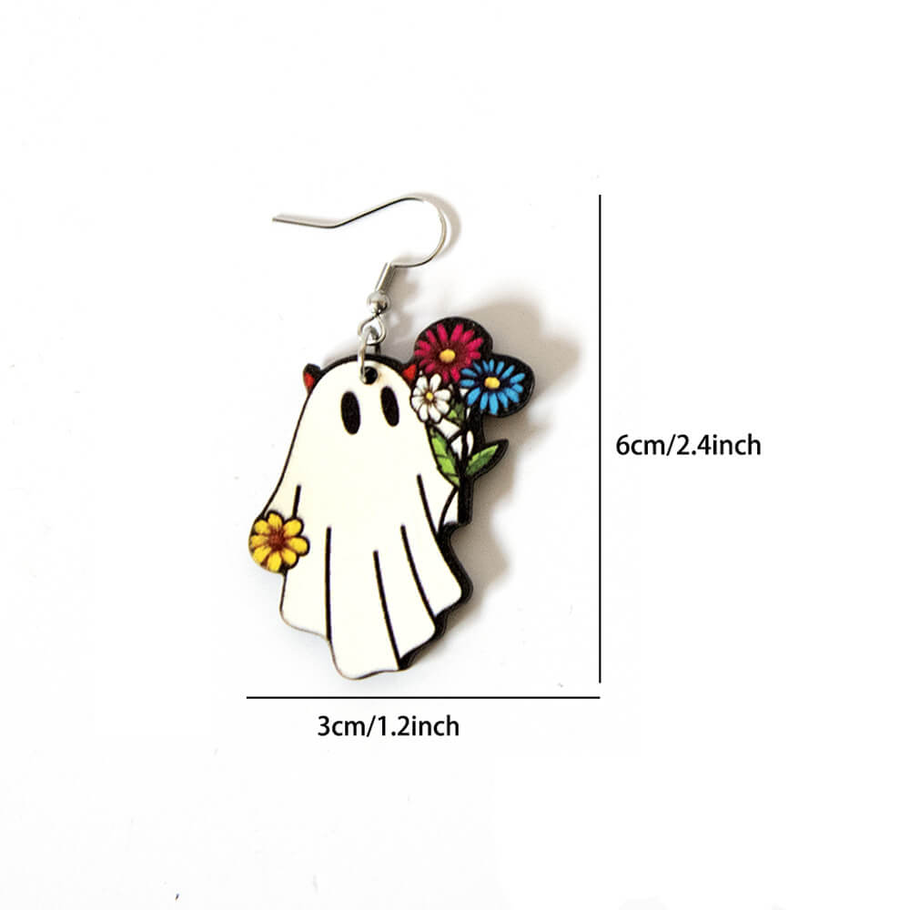 Halloween Gift Cute Spooky Flower Wooden Earrings