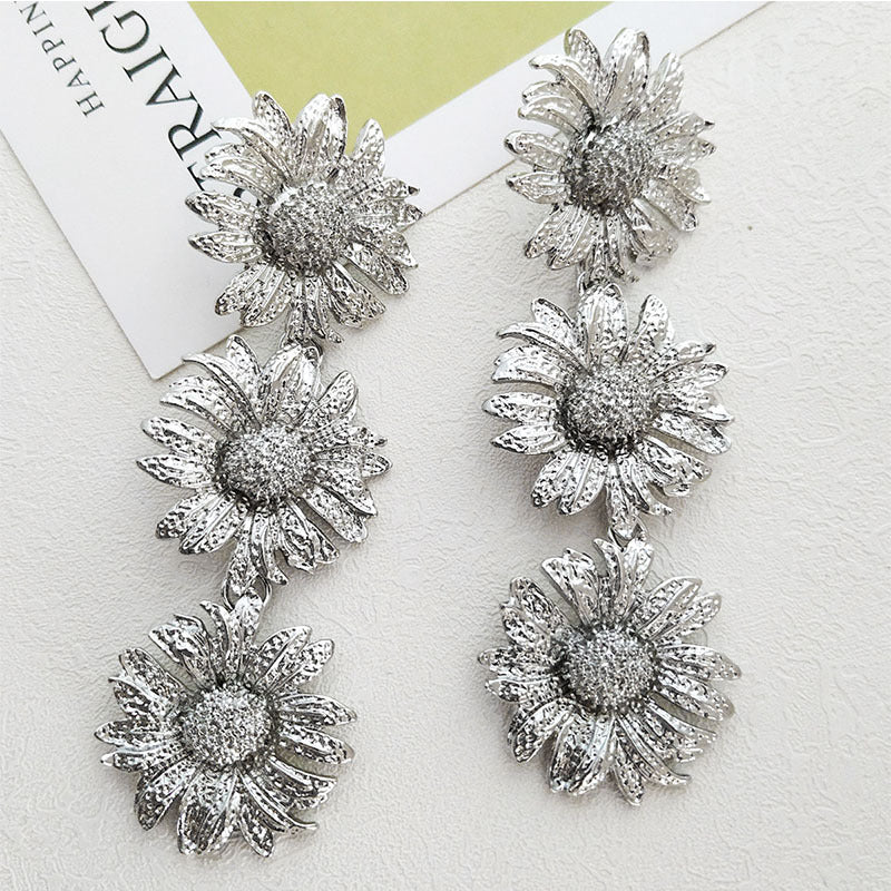 Vintage Daisy Fashion Mosaic Flower Earrings Necklace Set