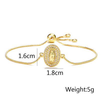 Golden Virgin Mary Totem Disc Pendant Bracelet