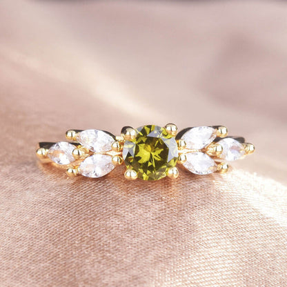 Simple and Fresh Olive Green Small Fragrance Fashion Temperament Diamond Zircon Open Ring