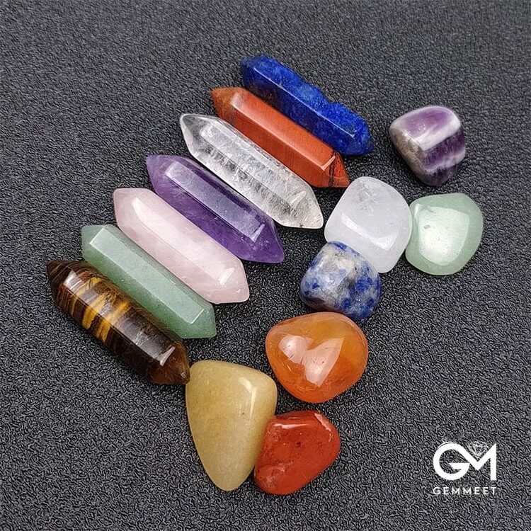 Chakra Rainbow Hexagonal Cone Crystal Set