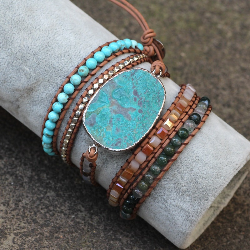 Ocean Stone Woven Leather Multi-Layer Decorative Bracelet