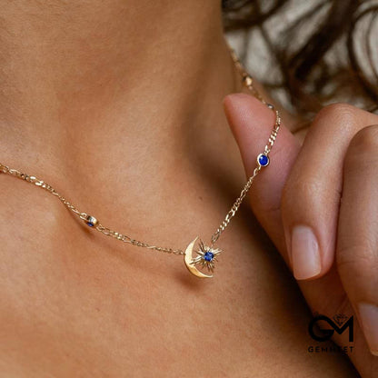 Sapphire Moon Star Gold-plated Copper Necklace