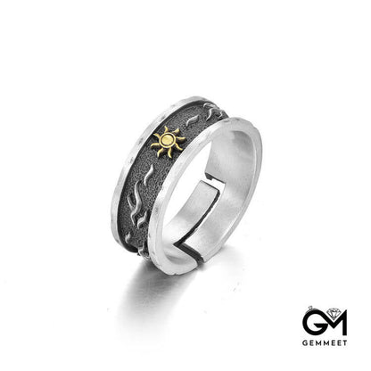 Fashion Men's Sun Flower Sterling Silver Vintage Rings