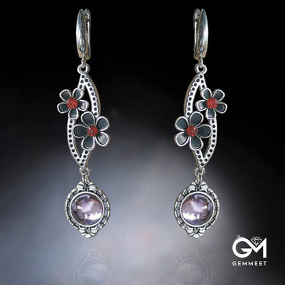 Bohemian Floral Metal Purple-pink Stone Earrings