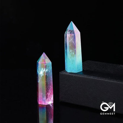 Pink Crystal with Aquamarine Crystal Wands Tower