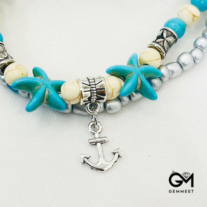 Turquoise Turtle Symbol Ship Anchor Bracelet Anklet