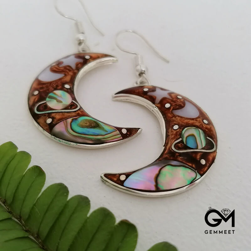 Bohemian Moon Shaped Cosmic Planet Earrings