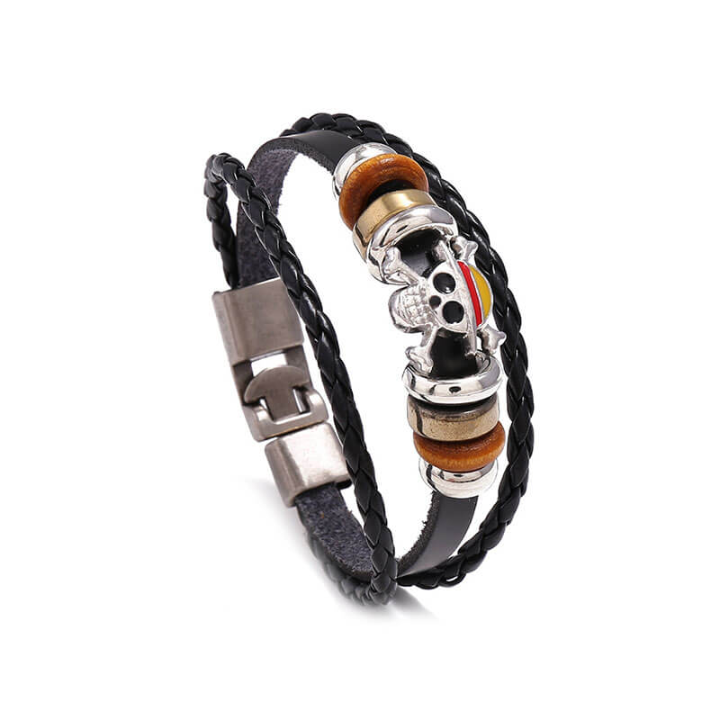 Punk Braided Leather Simple Multi-layer Ghost Head Buckle Bracelet